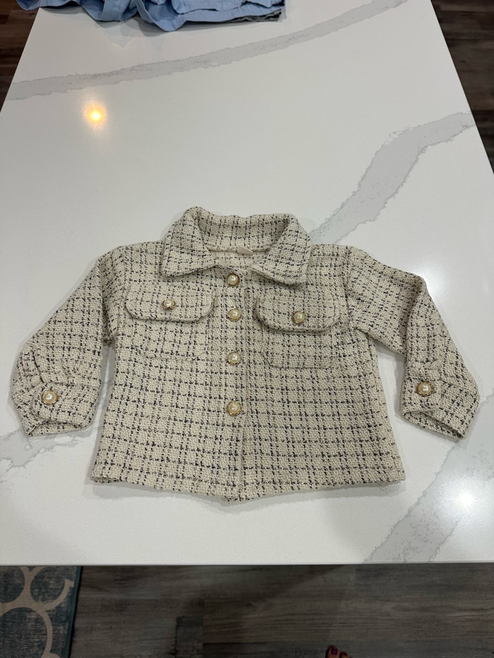 Girls Cream Tweed Jacket with Pearl Buttons